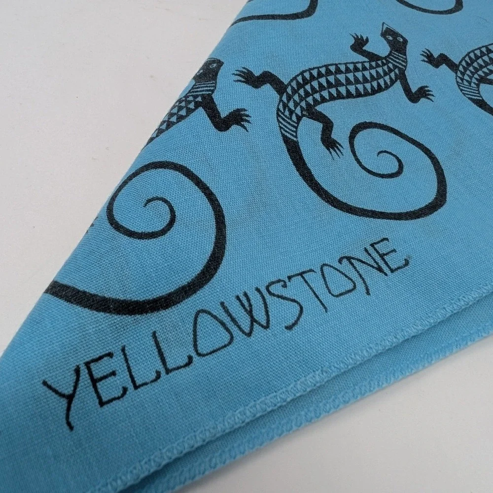 Vintage 1981 Yellowstone National Park Lizard Bandana Aqua Blue Southwest Images